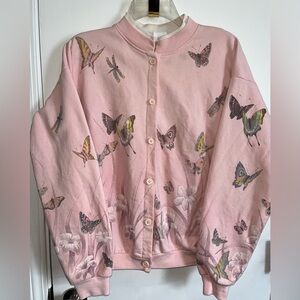 Vintage Granny Chic Pink Butterfly Print Cardigan